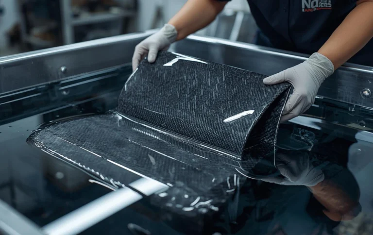 Hydro dipping process for car interior panel with carbon fiber pattern in automotive customization workshop in Hyderabad