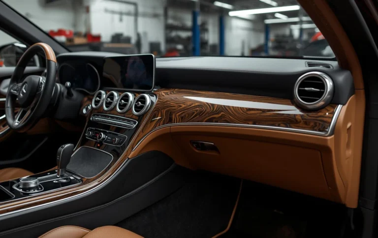 Wood finish hydro dipping car interior dashboard trim with luxury wood grain pattern in Hyderabad