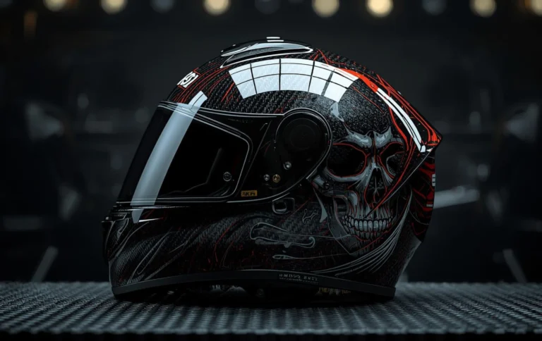 Helmet hydro dipping designs with carbon fiber, skull graphics and glossy premium finish