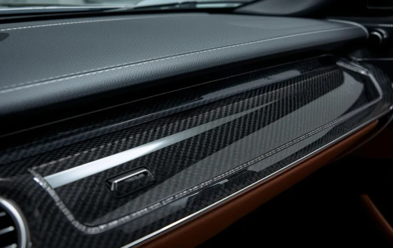 Carbon fiber hydro dipping design applied on car interior dashboard trims