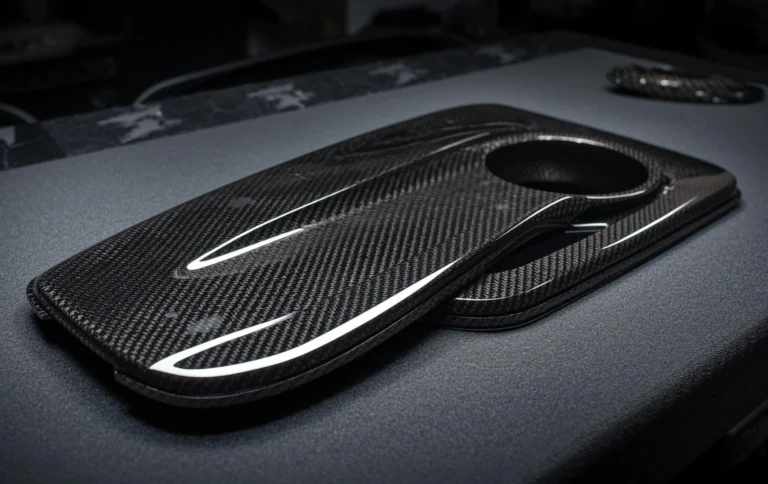Carbon fiber hydro dipping design applied on car interior trim panel