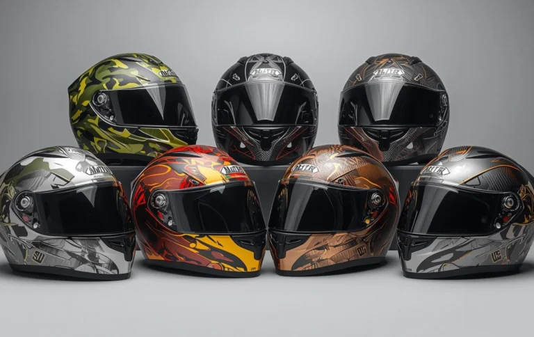 Different helmet hydro dipping designs including camouflage, carbon fiber and metallic textures