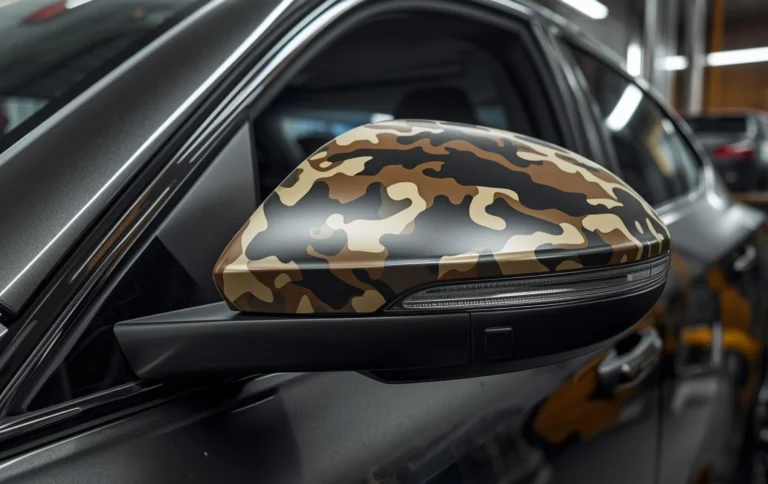 Camouflage hydro dipping design on car mirror caps customization