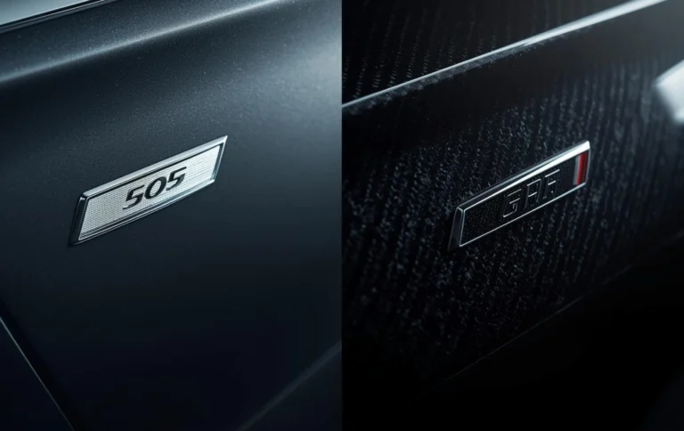 Before and after hydro dipping for car logos and badges chrome vs custom finish