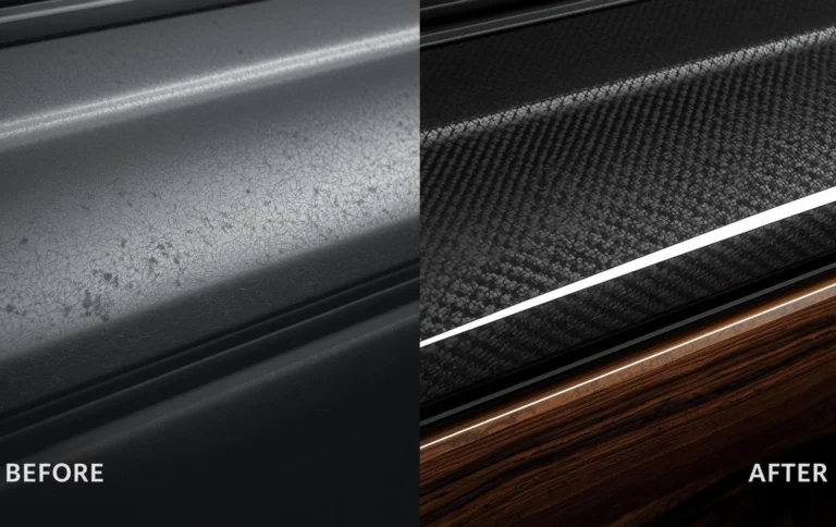 Before and after hydro dipping for plastic parts faded trim vs custom finish