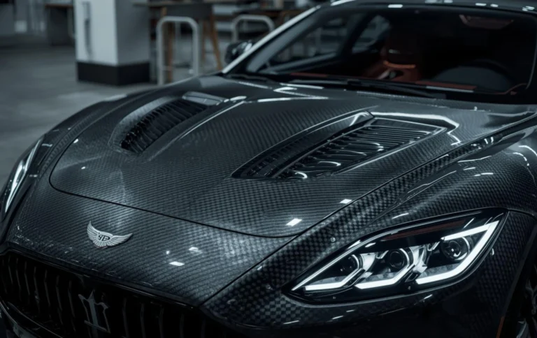 Car with hydro dipping for car logos and badges installed matte black or carbon fiber finish