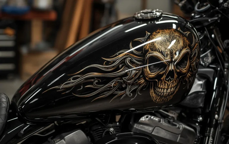Skull hydro dipping design on custom motorcycle fuel tank