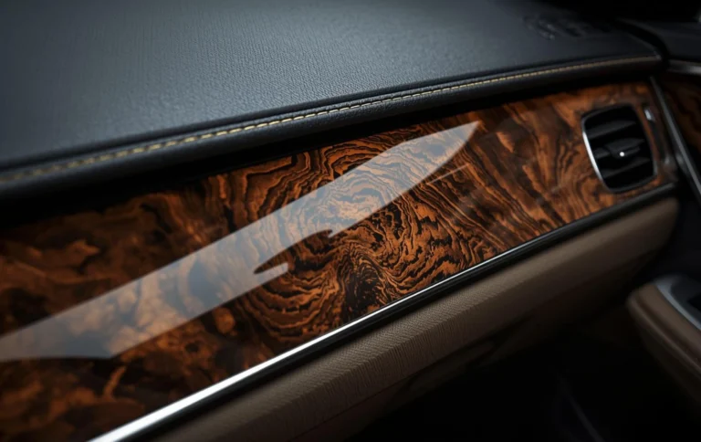 Wood grain hydro dipping finish applied on luxury car interior trim