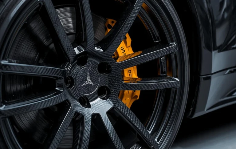 Close up of finished hydro dipped alloy wheel with glossy protective clear coat