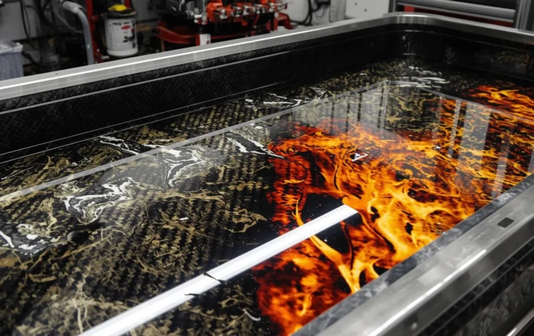 Different hydro dipping film patterns including carbon fiber camouflage and marble designs