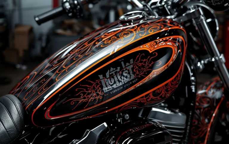 Hydro dipped motorcycle fuel tank with custom design finish