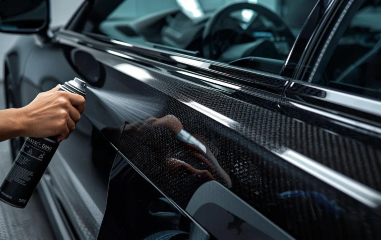 Clear coat protection applied on hydro dipped carbon fiber car trim