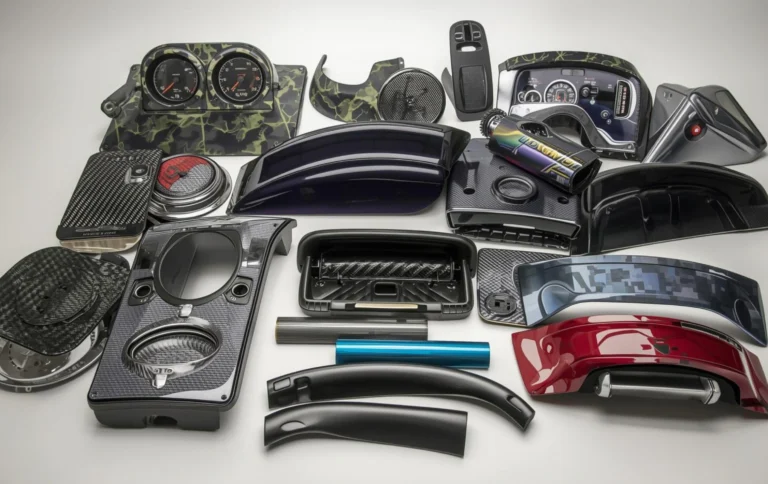 Different customize old car parts with hydro dipping designs carbon fiber camouflage metallic finishes