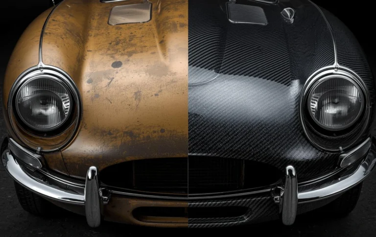 Before and after customize old car parts with hydro dipping faded vs premium finish