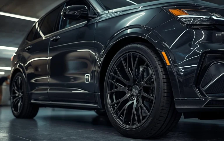 SUV with carbon fiber alloy wheel finish hydro dipping Hyderabad