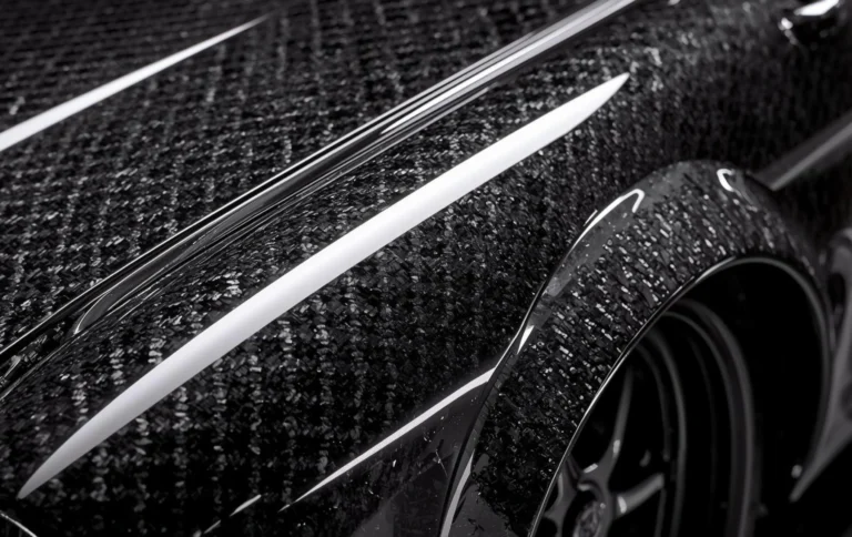 Close up of customize old car parts with hydro dipping carbon fiber texture glossy finish