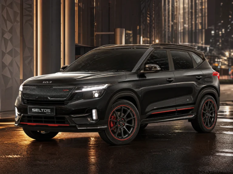 Premium Kia Seltos with forged carbon fiber hydrodipping customization and gloss black exterior accents
