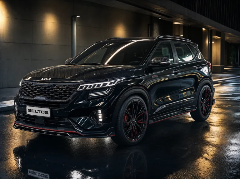 Customized Kia Seltos exterior with carbon fiber hydrodipping and sporty styling upgrades