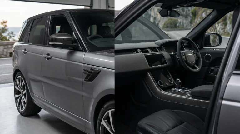 Luxury SUV with matte carbon fiber interior trims and gloss carbon fiber exterior hydro dipped components